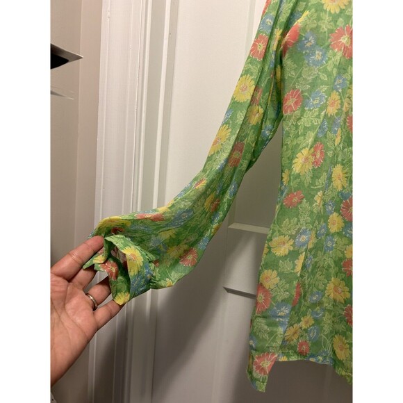 Vintage 70s Floral Gauze Gordon of Philadelphia Button Up Collared Top Size 16 - Picture 5 of 6